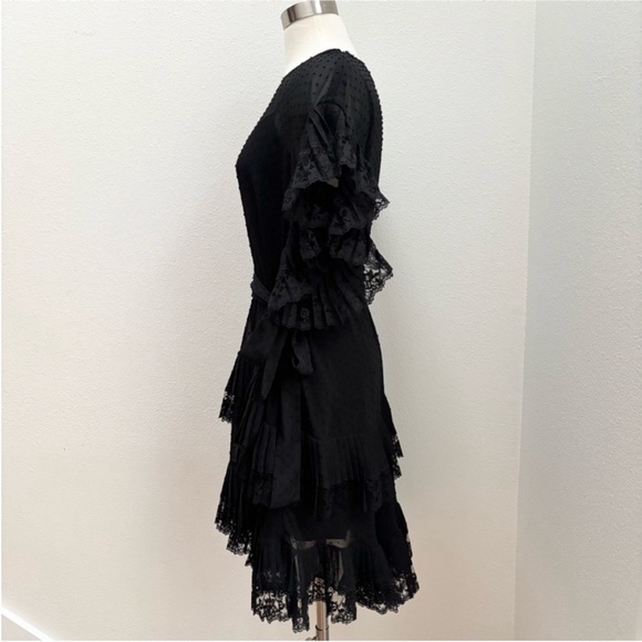 Zimmermann Espionage Mini Dress Ruffle Tiered Swiss Dot Rare Black Size 2 US 6 8 - Picture 7 of 16